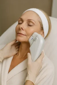 Woman receiving HIFU non surgical facelift treatment Reigate
