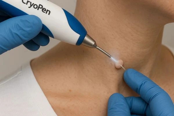 Person receiving cryotherapy Reigate for skin tag removal
